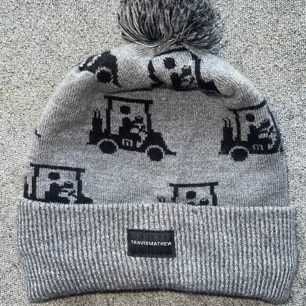 NEW *** TravisMathew Gray Beanie with Black Golf Cart Design
